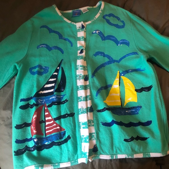 Onque Casuals Sweaters - Sail boat themed cardigan. With sailboat buttons.